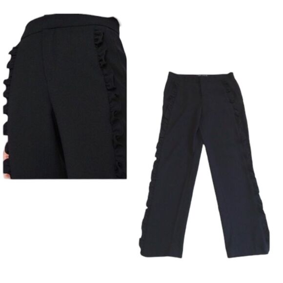 Zara Woman Ruffle Frill Trim Pants Trousers Sz XS - Picture 1 of 12